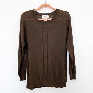VTG Jenny Womens Sweater Size M Chocolate Brown Cable Knit Sheer Lightweight 90s
